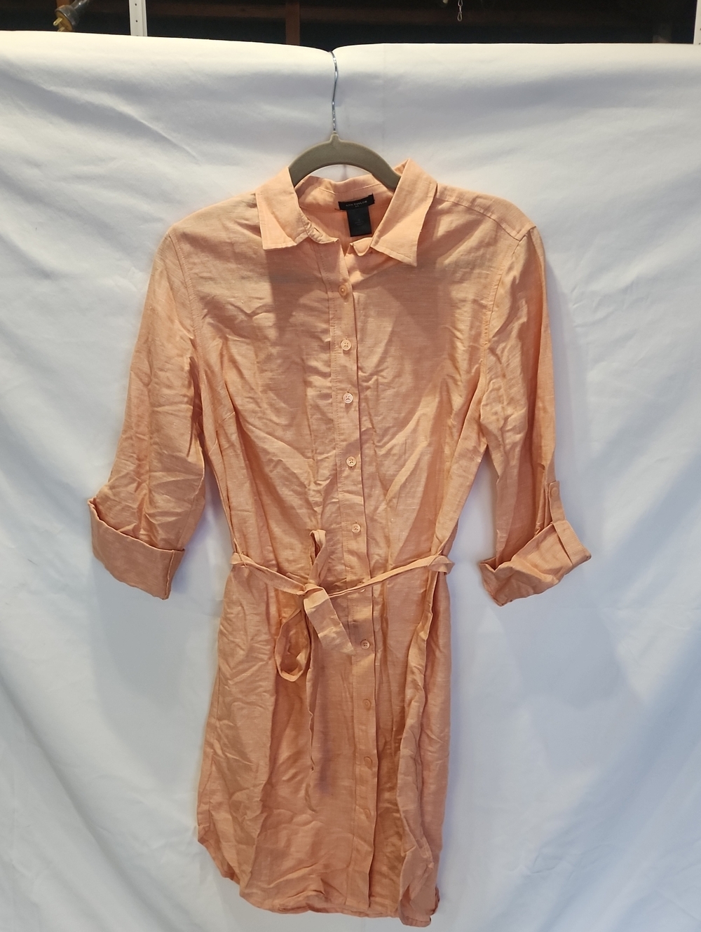 Ann Taylor Factory Peach Button-Front Midi Shirt Dress